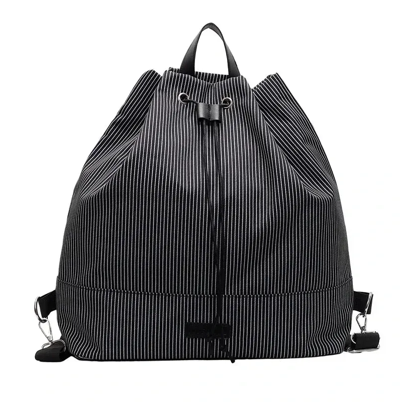 Sohiwoo New Student Leisure Backpack for Women 2025 High Quality Trend Korean Striped Bag Versatile Large Capacity Canvas School Bags