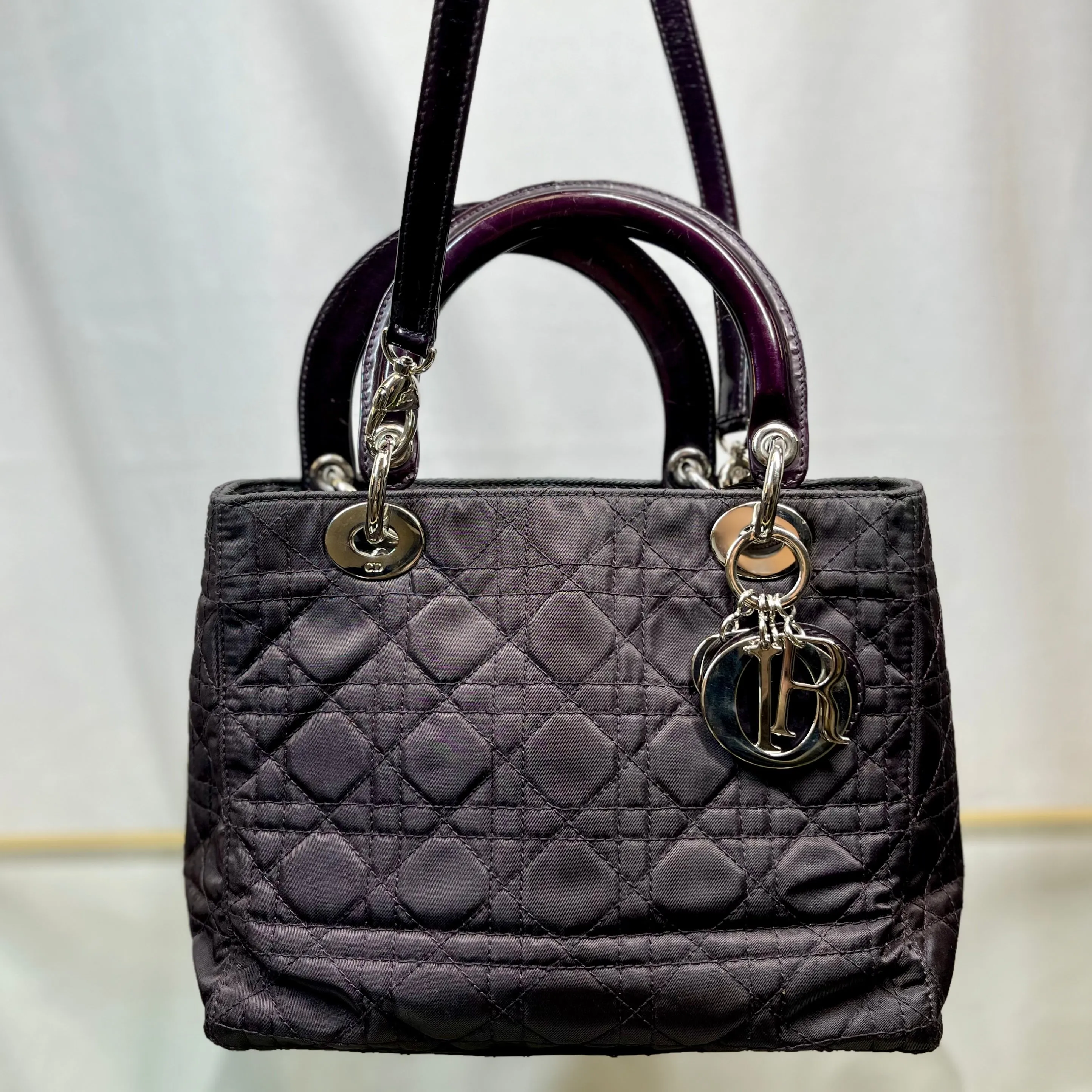 Trendy Inspired Dior Purple Nylon Cannage Lady Dior Satchel