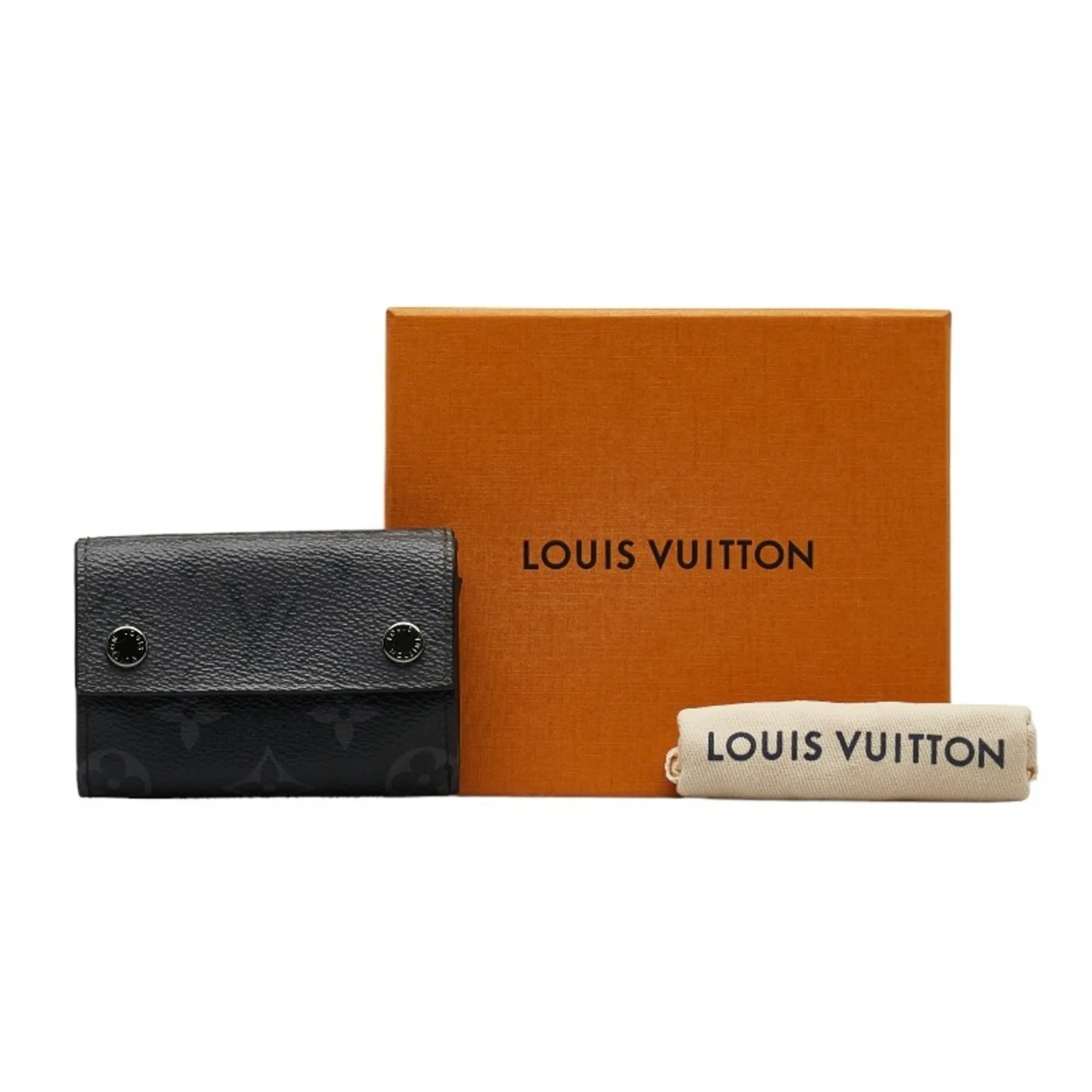 Trendy Inspired Louis Vuitton Monogram Eclipse Reverse Discovery Trifold Wallet M45417 Gray Pvc Leather Men's