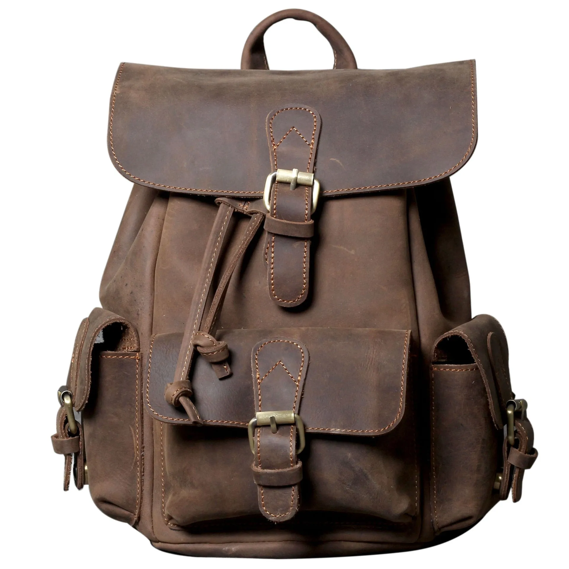 Unisex Vintage Designer Handmade Crazy Horse Leather Backpack