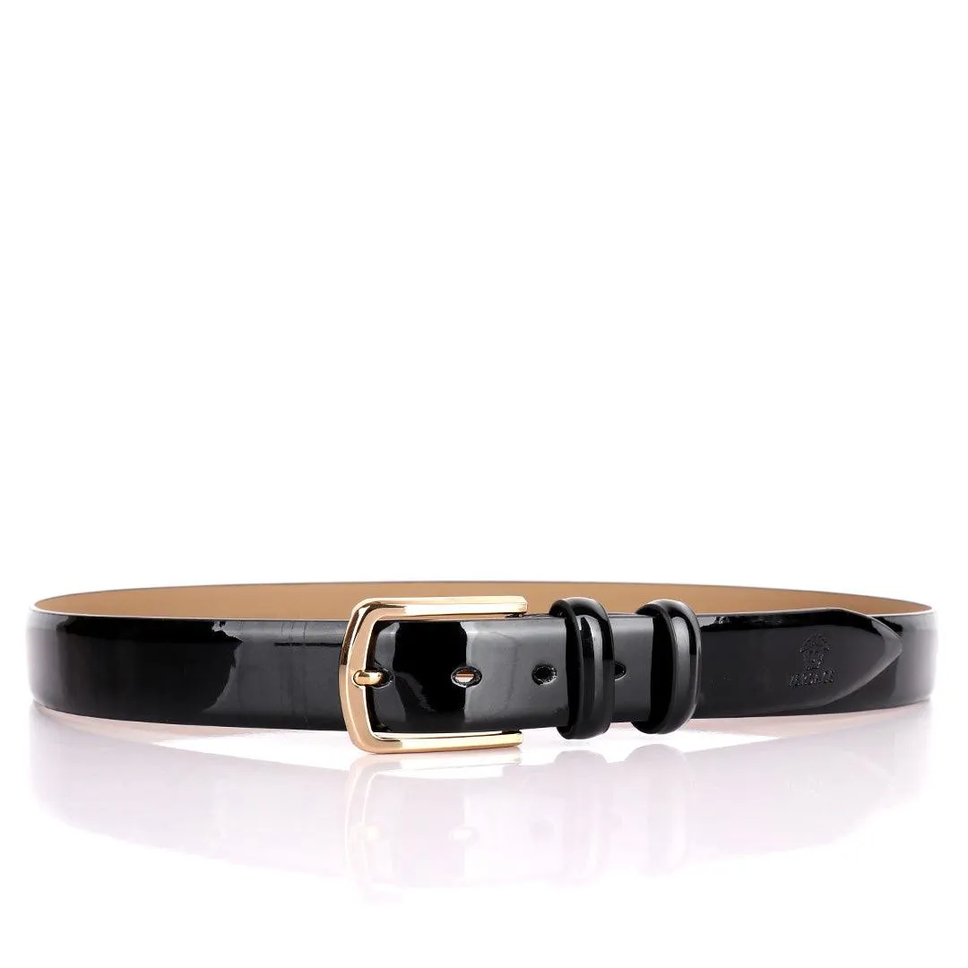 Ver Men's Genuine Glossy Leather Buckle Belt-Black