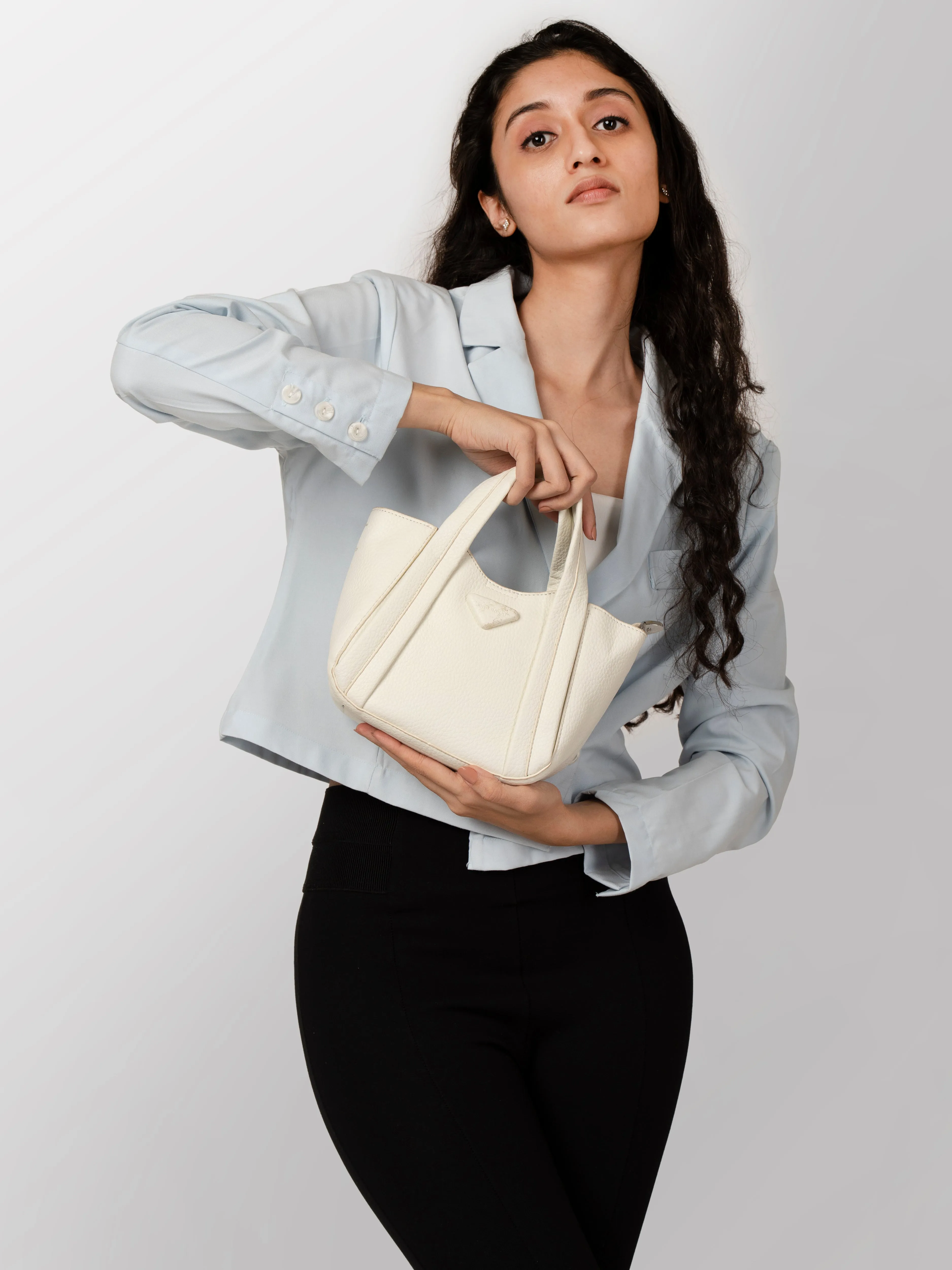 Women textured half white shoulder cum hand bag