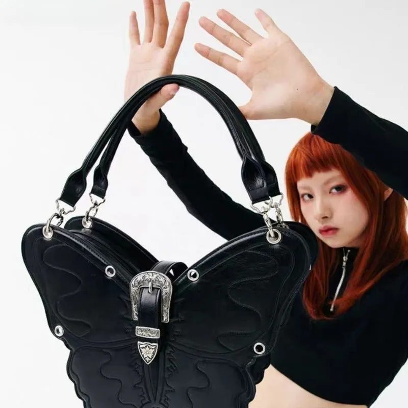 Y2K Punk Butterfly PU Leather Gothic Versatile Capacity Trend Bag